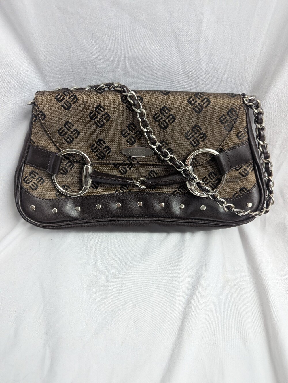 Eduardo Mourani Brown Monogram Shoulder Bag Y2K Baguette Purse